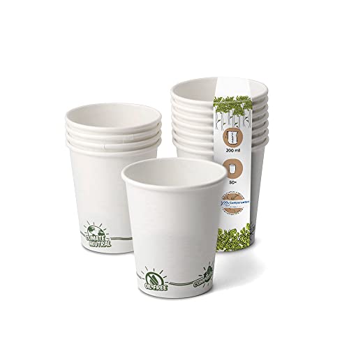 GREENBOX Recycelbare Pappbecher Kaffee weiß mit EcoUp© Icon und PLA Beschichtung I 50 Coffee To go Einwegbecher biologisch abbaubar 200 ml 8 oz I Kaffeebecher Trinkbecher Einmalbecher von GREENBOX