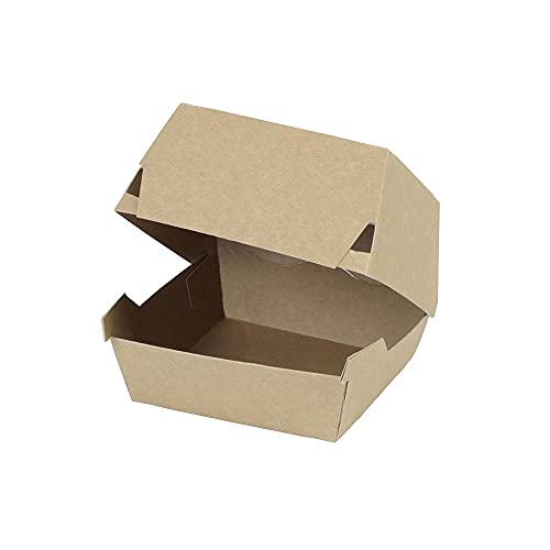 GREENBOX Take Away Burger Box quadratisch 50 Stück Kraftkarton mit hohem Klappdeckel für Mini Burger und Chicken Nuggets I To Go Burger Verpackung klein Karton braun 9 x 9 x 7 cm biologisch abbaubar von GREENBOX