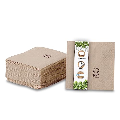 GREENBOX Umweltfreundliche Bio Servietten aus Recyclingpapier I Hochwertige Papierservietten 20 x 20 cm I 100 Stück Cocktailservietten ungebleicht, biologisch abbaubar, kompostierbar von GREENBOX