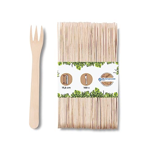 GREENBOX XL Pommesgabeln Holz Pommes Besteck Bio-Gabel kompostierbar aus Hartholz naturI Holz-Gabeln Pommes Currywurst Party-Spieße Holz-Picker GabelnI100x Pommes-Frites-Gabeln 17,5 cm, DSE063331 von GREENBOX