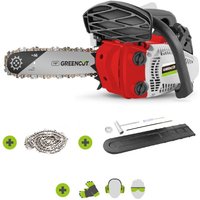 Greencut - Benzin-Kettensäge, 2-Takt-Motor 24.5cc, Leistung 1.4 ps, 10-Schneideblatt, 25,4 cm Schnittlänge, für Baumschnitt, ergonomische Griffe und von GREENCUT