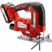 Stichsäge 20V, 2.0Ah Lithium-Akku, 4 Blattpositionen, einstellbare Geschwindigkeit und Schnitttiefe bis zu 65 mm – Greencut SRJ200L von GREENCUT