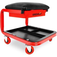 Greencut - Mobiler Werkstatthocker mit Schublade und Werkzeughalter, max. Belastung 150kg, Sitz gepolstert, Farbe rot-schwarz MSD90 von GREENCUT