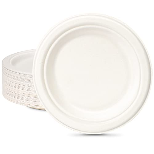 GREENESAGE Einwegteller 100 Stück Pappteller 18CM Weiß Rund klein Einmalteller Einweggeschirr Zuckerrohr Einweg Geschirr Partyteller Biologisch Abbaubares Einmalgeschirr Pappteller 100 Stück von GREENESAGE