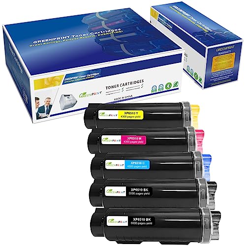 5 Packungen Kompatible Tonerkartuschen 6510 6515【Extra High Yield】 5500 Seiten BK 4300 Seiten C M Y für Xerox 6510n 6510dn 6510dni 6510dnm 6515n 6515dn 6515dni 6515dnm - Verpackung kann variieren von GREENPRINT