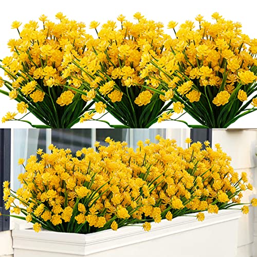 6 Bündel Künstliche Blumen Lotus Outdoor Fake Blumen für Dekoration UV beständig kein Verblassen Faux Kunststoff Pflanzen Garten Veranda Fenster Box Dekor (gelb) von GREENRAIN