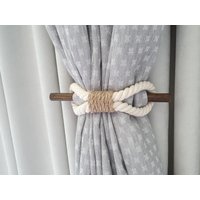 Vorhang Raffhalter-Shabby Chic Binden-Maritimes Dekor-Natürliche Baumwollseil, Holznadel Palisander Farbe, Juteseil von GREENSAIL