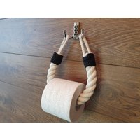 Weißer Papierhalter - Toilettenpapierhalter Weißes Baumwollseil Schwarzer Akzent Handtuchhalter von GREENSAIL