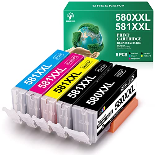 GREENSKY PGI-580 CLI-581 XXL Druckerpatronen Kompatible für Canon 580 581 Multipack für Canon TR8550 Druckerpatronen für Canon TS6350 für Pixma TR8550 TS705 TS6150 TS6250 TR8500 TS8350 (5er-Pack) von GREENSKY