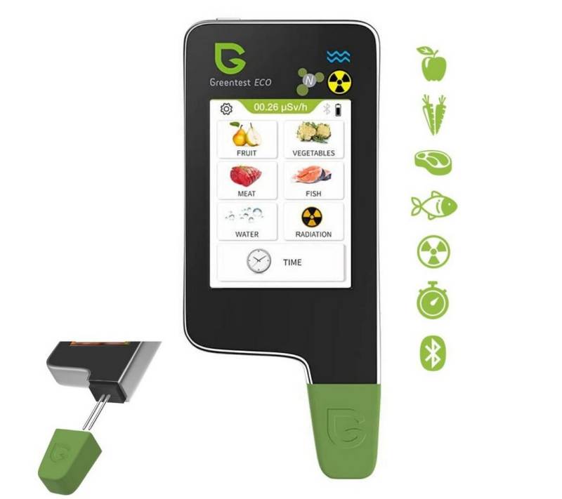 GREENTEST Sensor Geigerzähler Greentest Eco 6 Schwarz Nitrat Prüfer Strahlungsdetektor, (1-St), Strahlenmessgerät Nitrattester Obst Gemüse Fleisch Fisch von GREENTEST
