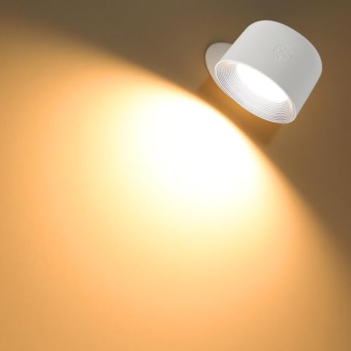 GREENTREEN LED Wandleuchte Innen, Fernbedienung & Touch Control 360° drehbar Wandlicht, 3-Farbtemperaturen, 5 Helligkeitsstufen Kabellose Wandlampe für Wohnzimmer Schlafzim Flur von GREENTREEN