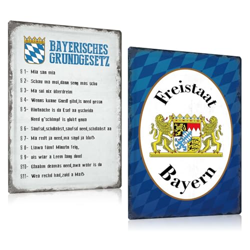 2er Set Bayerisch Schild mit Spruch Lustig 20x30cm - Retro Bayerischer Blechschilder - Bayerisches Grundgesetz Bayern München - Metallschild Wanddekoration Geschenk von GREENWR