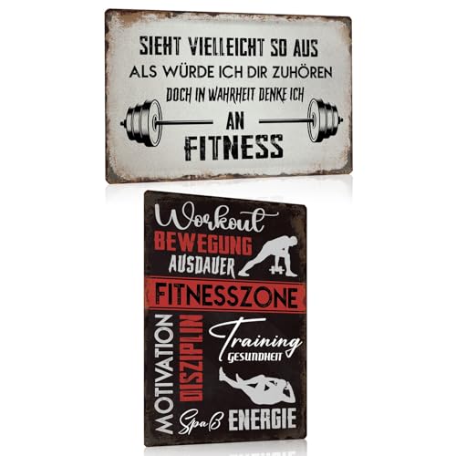2er Set Gym Blechschild mit Motivation Spruch 20x30cm - FITNESSZONE - FITNESS - Motivations Metallschild Schild Bild Poster Wanddekoration - Geschenke für Fitnessraum Fitnessstudio (C) von GREENWR