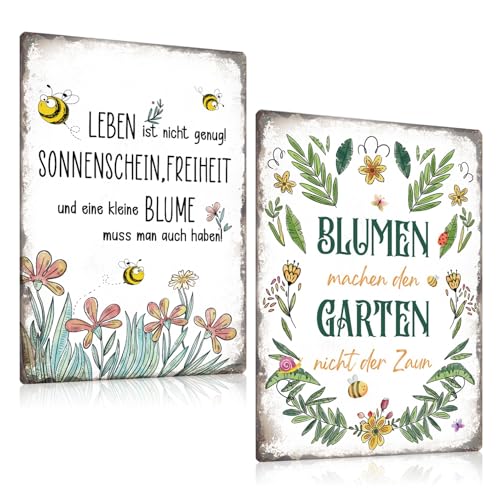 2er Set Retro Blechschilder Garten 20x30cm - Bienen Metallschilder mit sprüchen lustig - Bin im Garten - Home Sweet Home - Vintage Gartenschild Wandschild Wanddekoration Schild Geschenk (B) von GREENWR