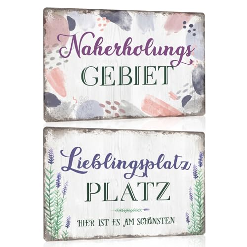2er Set Retro Garten Blechschilder 30x20cm - Lieblingsplatz - Naherholungs gebiet - Gartenschild Metallschild mit Witzige Spruch - Outdoor Wand-Schild Dekoration Zubehör von GREENWR