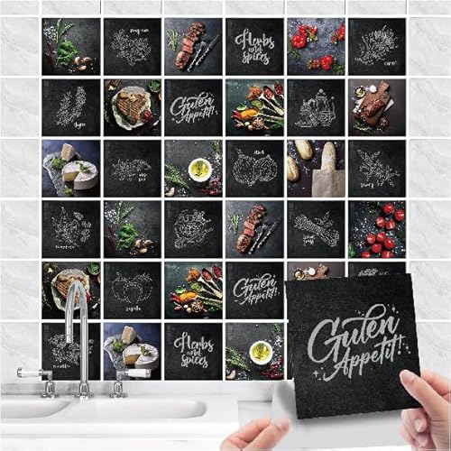 36 Stück Fliesenaufkleber Küche Selbstklebende - Küchenrückwand Fliesenfolie PVC mit Essen Spruch - Wasserdicht Ölfest Quadratisch Fliesensticker für Wand-fliesen Schrank Möbel Dekorative (10X10cm) 36 Stück Fliesenaufkleber Küche Selbstklebende - Küchenrückwand Fliesenfolie PVC mit Essen Spruch - Wasserdicht Ölfest Quadratisch Fliesensticker für Wand-fliesen Schrank Möbel Dekorative (10X10cm) von GREENWR