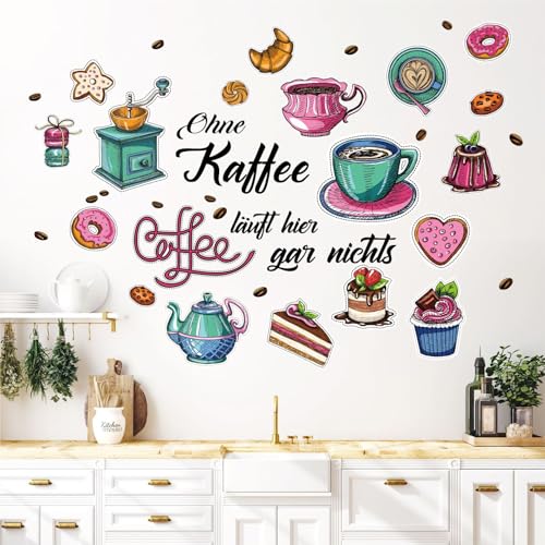 38 Stück | Wandtattoo Küche mit Sprüche Selbstklebend | Ohne Kaffee läuft hier garnichts| Kaffee Kaffeetasse Kaffeebohnen Wandaufkleber | Kaffee Wanddeko Geschenke für Küche Esszimmer Kaffee-Bar von GREENWR