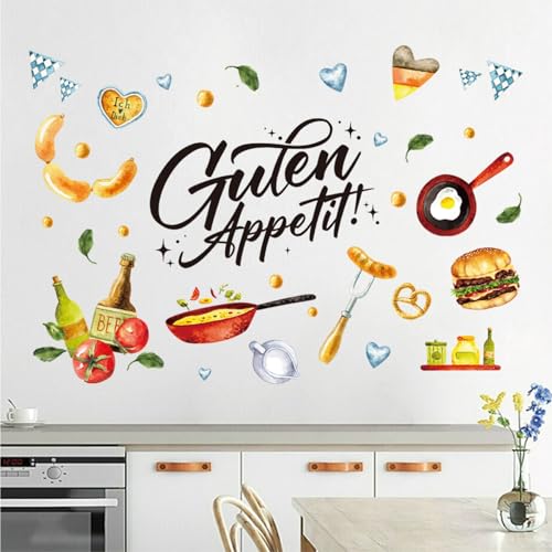 GREENWR 40Stück | Wandtattoo Küche mit Sprüche Selbstklebend | Guten Appetit | Wurst Brot Kochen Wandaufkleber | Essen Lebensmittel Wandsticker Wanddeko Geschenke für Küche Esszimmer Kühlschrank Schrank, GREENWR-20240318-K01 von GREENWR