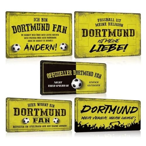 5er Set Fußball Blechschilder - Fussball Metallschild mit Spruch - Sport Schild Deko Zubehör Geschenk Fanartikel für Dortmund Fan Liebhaber Begeisterte von GREENWR