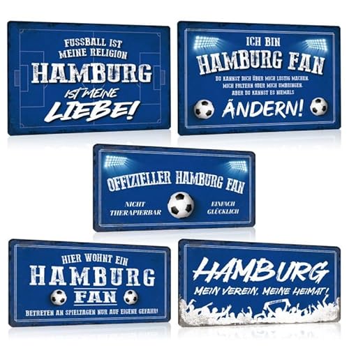 5er Set Fußball Blechschilder - Fussball Metallschild mit Spruch - Sport Schild Deko Zubehör Geschenk Fanartikel für Hamburg Fan Liebhaber Begeisterte von GREENWR