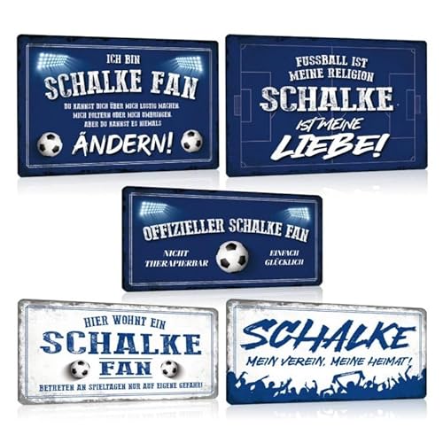 5er Set Fußball Blechschilder - Fussball Metallschild mit Spruch - Sport Schild Deko Zubehör Geschenk Fanartikel für Schalke Fan Liebhaber Begeisterte von GREENWR