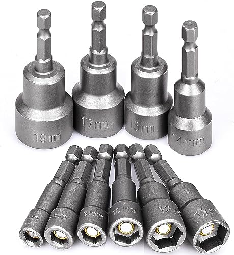 10 Stück Magnetisch Sechskant Stecknuss Set 6mm - 19mm Steckschlüssel Anschrauben Schraubenschlüssel 1/4" Stecknüsse Adaptern für Bohrer, Chrom Vanadium Stahl von HATANSE