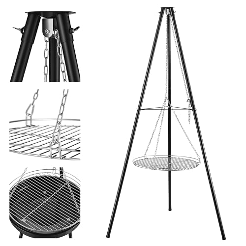 Gregman Roast 30, 2-in-1 Grill Feuerstelle, Dreibein Grill mit höhenverstellbarem Rost, Stahl Feuerschale mit Hitzeschutz, Klappbar & platzsparend, Für Terrasse Garten Camping von GREGMAN