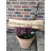 Willkommen Im Paradies" Schild Aus Eiche von GREGORDESIGN