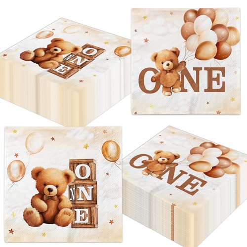 48 Stück Bären-Servietten, brauner Teddybär, 1. Party-Dekorationen für Jungen und Mädchen, Einjähriges Thema, Einweg-Papierservietten für Bär, Geburtstag, Babyparty, Party-Tischzubehör 48 Stück Bären-Servietten, brauner Teddybär, 1. Party-Dekorationen für Jungen und Mädchen, Einjähriges Thema, Einweg-Papierservietten für Bär, Geburtstag, Babyparty, Party-Tischzubehör von GREHUMOR