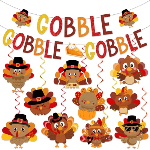 Braune Thanksgiving-Dekorationen Gobble Truthahn hängende Wirbel Banner Braune Thanksgiving-Dekorationen Gobble Truthahn hängende Wirbel Banner von GREHUMOR