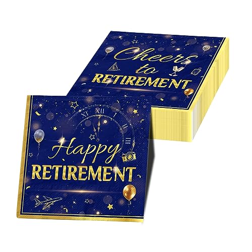 Servietten "Happy Retirement", Partydekoration, Blau-Gold, Einweg-Servietten, gefaltet, Cocktail-Servietten, Zubehör für Männer und Frauen, 40 Stück Servietten "Happy Retirement", Partydekoration, Blau-Gold, Einweg-Servietten, gefaltet, Cocktail-Servietten, Zubehör für Männer und Frauen, 40 Stück von GREHUMOR