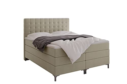 GREKPOL -Boxspringbett mit Bonell- und 7-Zonen-Taschenfederkern-Matratze H3 (2 x 18 cm) und Topper 5 cm Polsterbett mit Bettkasten - RICO Duo (Beige (Riviera 21), 180x200 cm) von GREKPOL