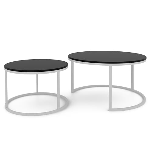 GREKPOL Couchtisch 2er Set - Runde Couchtische 48x70 + 42x50 cm - Rund Couchtisch Weiß mit Schwarz Matt - Coffee Table - Kafeetisch GREKPOL Couchtisch 2er Set - Runde Couchtische 48x70 + 42x50 cm - Rund Couchtisch Weiß mit Schwarz Matt - Coffee Table - Kafeetisch von GREKPOL