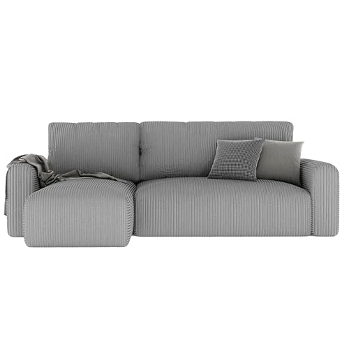 GREKPOL Ecksofa Jobo Stoff Couch Sofa mit Schlaffunktion und Bettkasten Schlafsofa Polsterecke Couchgarnitur Ecke Bettcouch Wellenfeder - Universal (Poso 110 Hellgrau) von GREKPOL