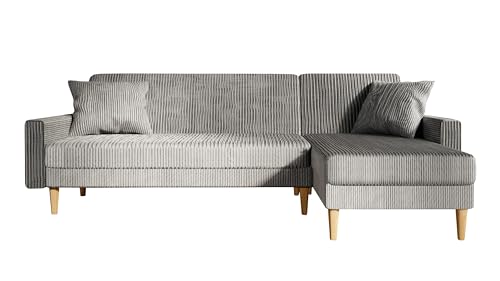 GREKPOL Ecksofa Lila Cord Stoff Poso Couch Sofa mit Schlaffunktion und Bettkasten Schlafsofa Polsterecke Couchgarnitur Ecke Bettcouch - Universal Universal (Poso 110 Hellgrau) von GREKPOL