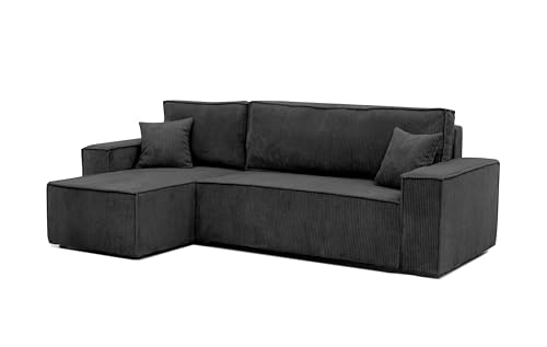 GREKPOL 244x145 Sofa mit Schlaffunktion (200x125) - Cord Sofa 3 Sitzer - Schwarz Ecksofa mit Schlaffunktion und Bettkasten - Schlafsofa mit Bettkasten - Couch von GREKPOL