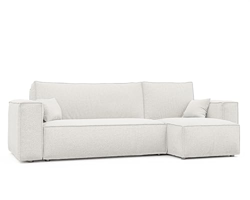 GREKPOL 244x145 Sofa mit Schlaffunktion (200x125) - Boucle Sofa 3 Sitzer - Beige Ecksofa mit Schlaffunktion und Bettkasten - Schlafsofa mit Bettkasten - Couch von GREKPOL