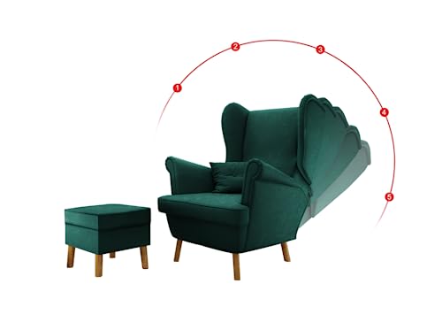 GREKPOL Ohrensessel Classic mit Hocker Relaxliege Fernsehsessel verstellbare Rückenlehne (Glatt, Monolith 37) von GREKPOL