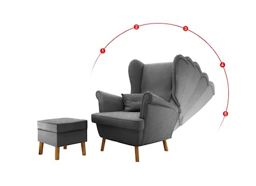 GREKPOL Ohrensessel Classic mit Hocker Relaxliege Fernsehsessel verstellbare Rückenlehne (Glatt, Monolith 84) von GREKPOL
