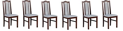 GREKPOL - Set 6 aus Esszimmerstühlen Sitz und Rückenlehne gepolsterter Stoff Velur Stuhl Holz Holstuhl Polsterstuhl mit hoher Rückenlehne -BOS 2 (Nuss + Hellgrau 1B, 6-Er Set) von GREKPOL