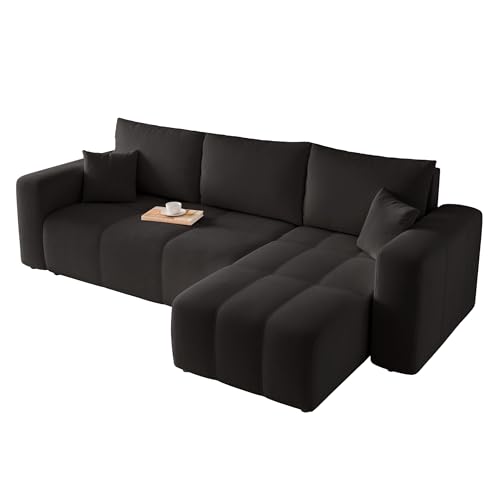 GREKPOL Sofa mit Schlaffunktion 145x248 - Schwarz Ecksofa mit Schlaffunktion und Bettkasten - Sofa 3 Sitzer - Schlafsofa - Couch - Schlafsofa mit Bettkasten von GREKPOL