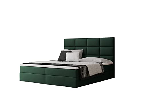 Grekpol - Boxspringbett Manhattan mit Taschenfederkern-Matratze H3 18 cm und Topper 5 cm, Polsterbett mit Bettkasten-Manhattan (Flasche Grün (Riviera 38), 180x200 cm) von GREKPOL