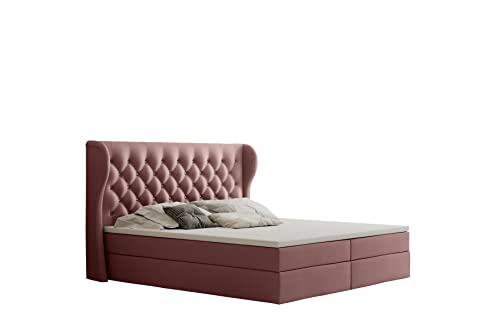 Grekpol-Boxspringbett mit 7-Zonen-Taschenfederkern-Matratze H3 18 cm und Topper 5 cm aus Memoryschaum, Polsterbett mit Bettkasten-HENKEL (Rosa (Amore Velvet 4308), 160x200 cm) von GREKPOL