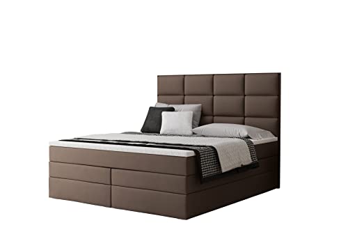 Grekpol - Boxspringbett mit Bonell und TFK-Matratze H3 und Topper, Polsterbett mit Bettkasten-Manhattan 1 (Braun (Inari 24), 160x200 cm) von GREKPOL