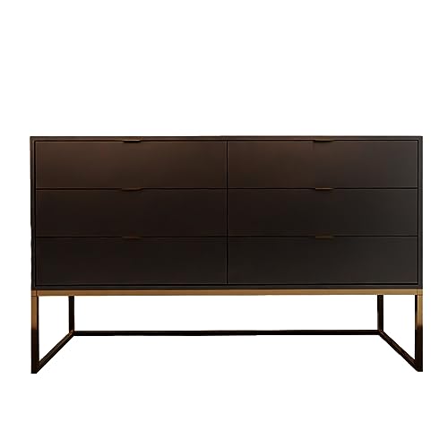 Schubladen-Kommode Loft 1 Kommode Wohnzimmerkommode Sideboard Hochglanz/Matt B140 x H85 x T40 cm laminierte Möbelplatte 6 Schubfächer Bürokommode Kommode weiß Kommode schwarz (Schwarz Matt - Gold) von GREKPOL