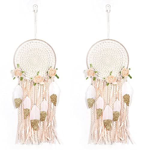 GREOHNMPAW 2X Gewebte Blumen Federn Fänger Boho Makramee Hängende Fänger DIY Wind Spiele Wand Kunst Hochzeits Dekoration von GREOHNMPAW