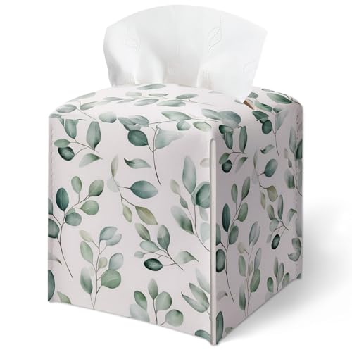A06 Taschentuchbox-Abdeckung, Eukalyptus-Grün, quadratisch, wasserdicht, Leder, Schreibtisch-Dekoration für Wohnzimmer, Büro, ästhetische Heimdekoration, Geschenk für Frauen und Freunde A06 Taschentuchbox-Abdeckung, Eukalyptus-Grün, quadratisch, wasserdicht, Leder, Schreibtisch-Dekoration für Wohnzimmer, Büro, ästhetische Heimdekoration, Geschenk für Frauen und Freunde von GREOXG