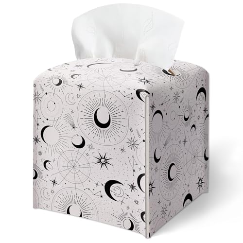 Space Galaxy Taschentuchbox-Abdeckung, schwarzes himmlisches Muster, quadratisch, wasserdicht, Leder, Desktop-Dekor für Wohnzimmer, Schminktisch, Büro, ästhetische Heimdekoration, Geschenk für Frauen von GREOXG
