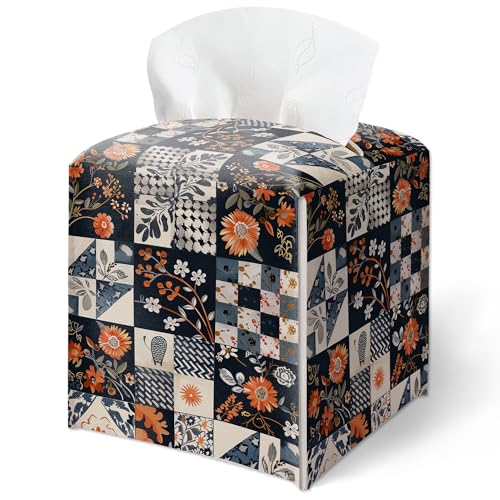 Taschentuchbox-Abdeckung, Vintage, Shabby Chic, Patchwork, Taschentuchbox, Abdeckung, quadratisch, wasserdicht, Leder, Desktop-Dekor für Wohnzimmer, Küche, Schminktisch, Büro, ästhetische von GREOXG