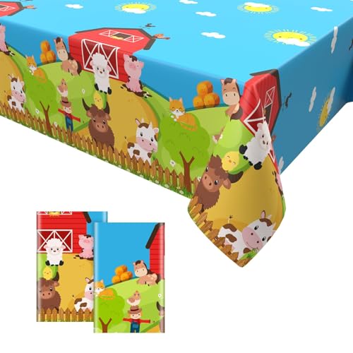 2PCS Bauernhof Tiere Tischdecken,Kuh Party Tischdecke Kunststoff Einweg-Tischdecke Tiere Thema Geburtstag Party Tischdekorationen für Kinder Jungen Mädchen 137 x 274cm von GRESATEK